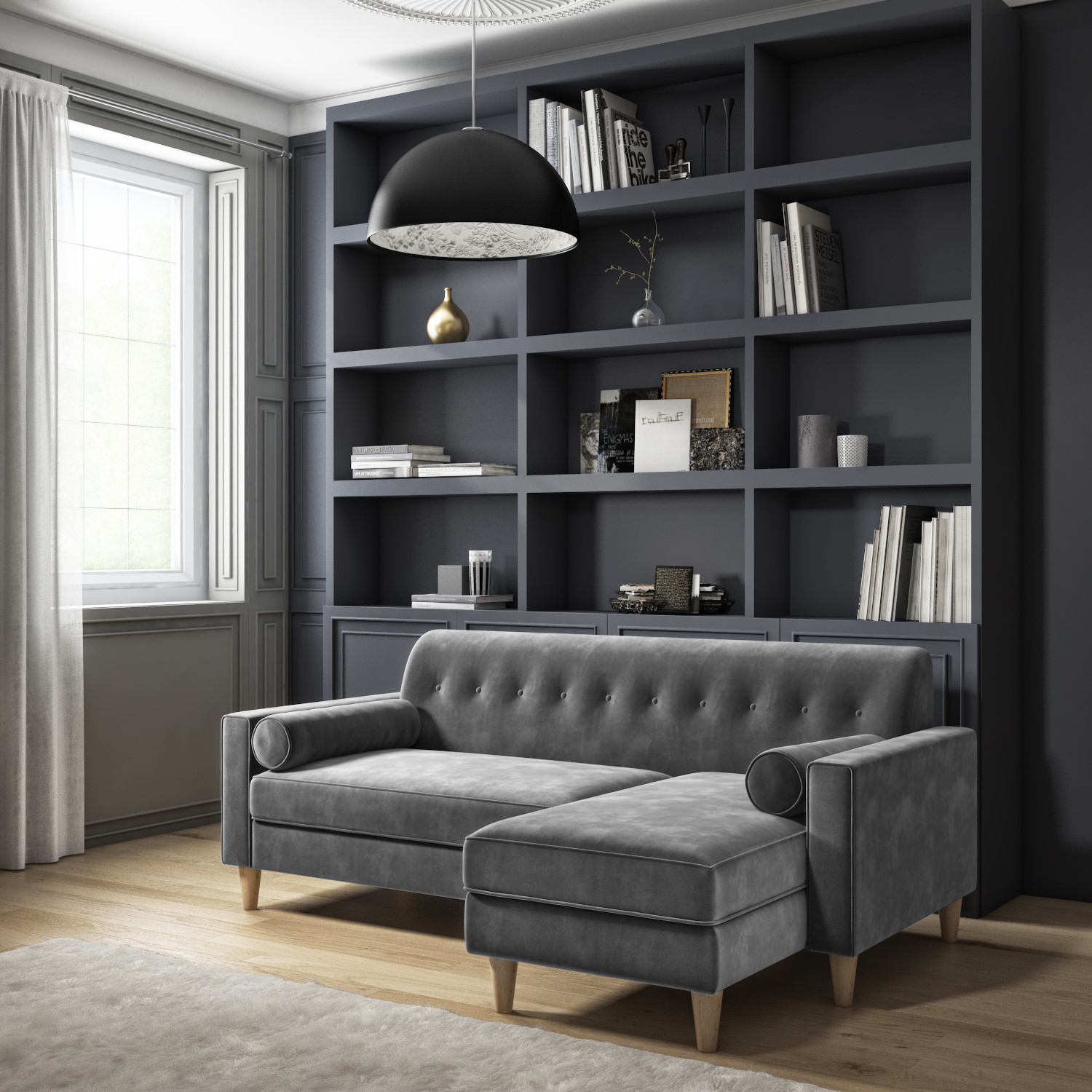 Read more about Grey velvet right hand l shaped sofa seats 3 idris